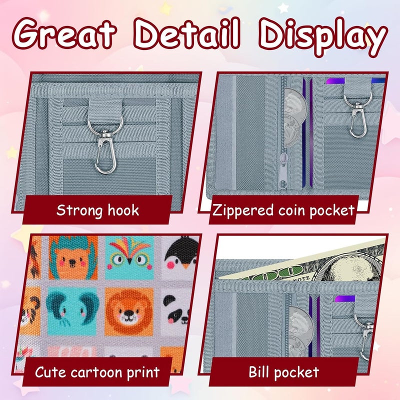 Sundee RFID Blocking Wallet,3 Packs Kids Wallet Bulk,Mini Trifold Coin Purse Cartoon Wallet,Front Pocket Wallet with Zipper for Kids,Canvas Outdoor Sports Wallets with Magic Sticker - Gray Cube - Image 2